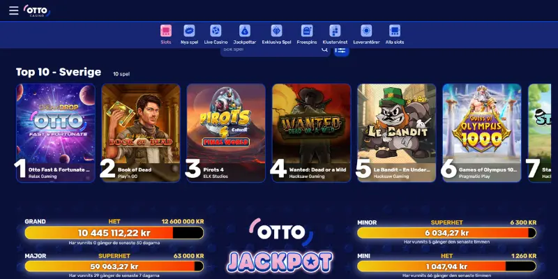 Otto Casinos förstasida i casinot