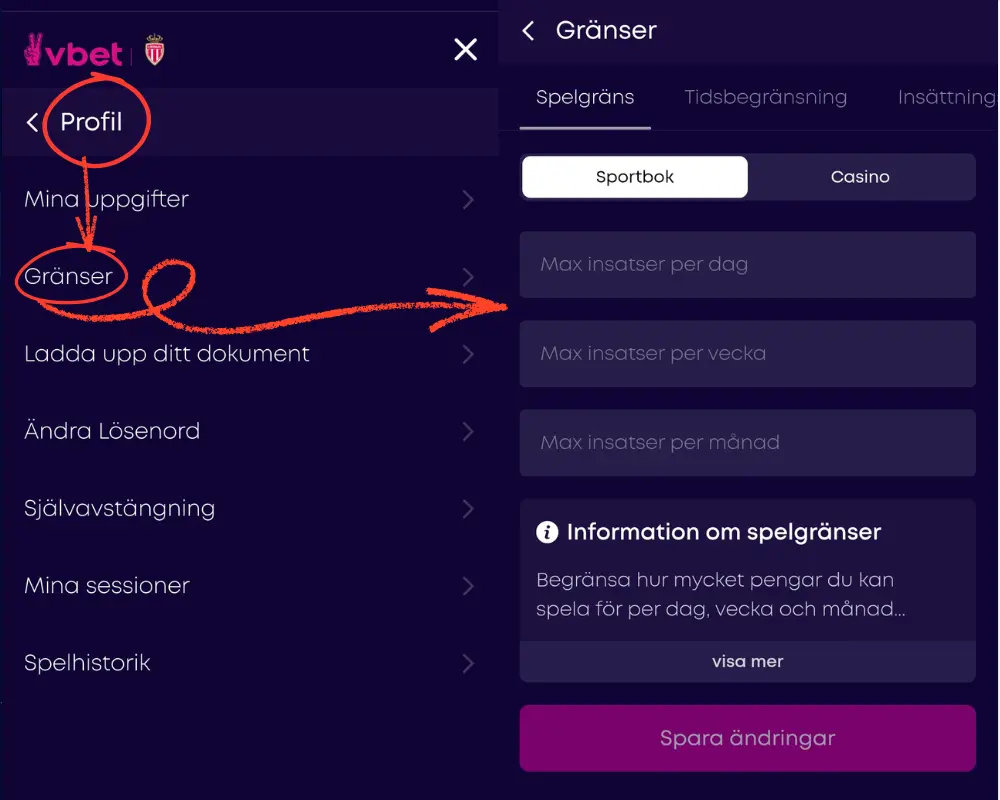 VBet ansvarsfullt spelande och spelargränser
