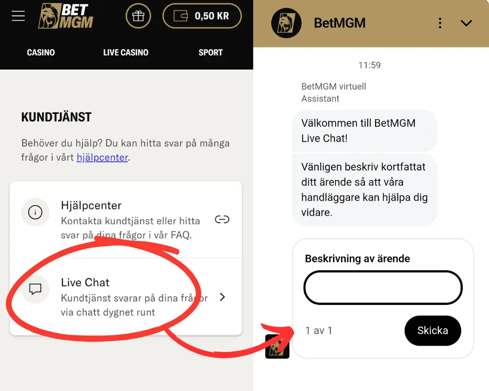 Kundtjänst hos BetMGM