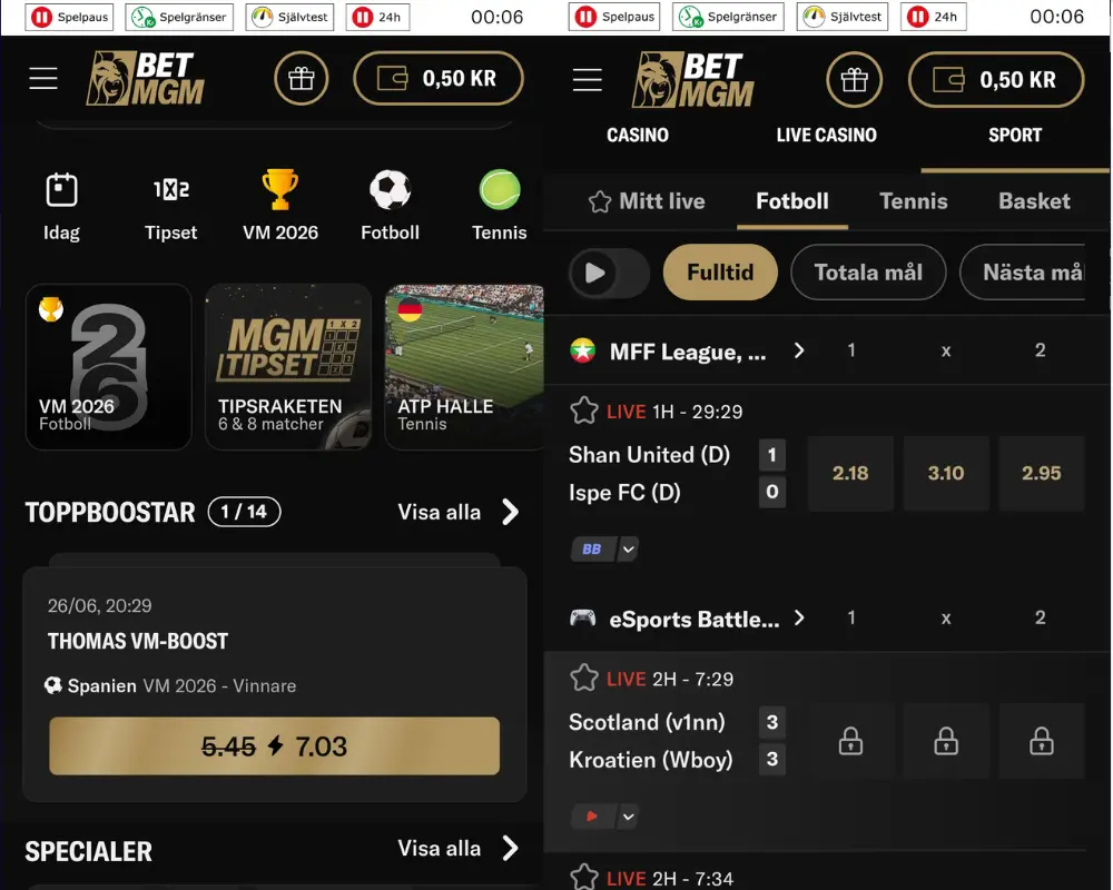 Betting och odds hos BetMGM.