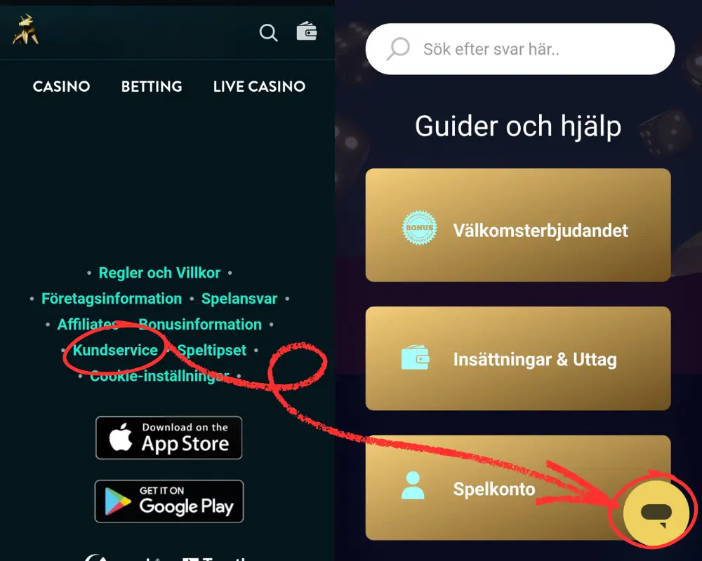 Vart du hittar livechatten hos Golden Bull.