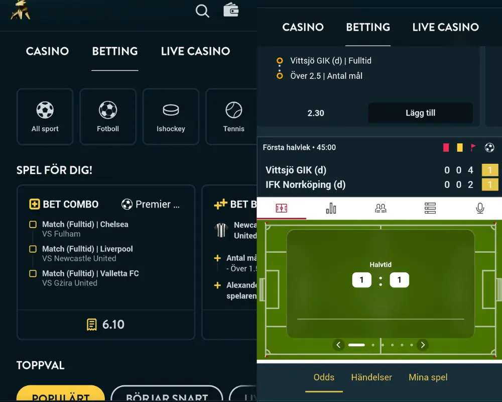 Odds och betting hos Golden Bull.