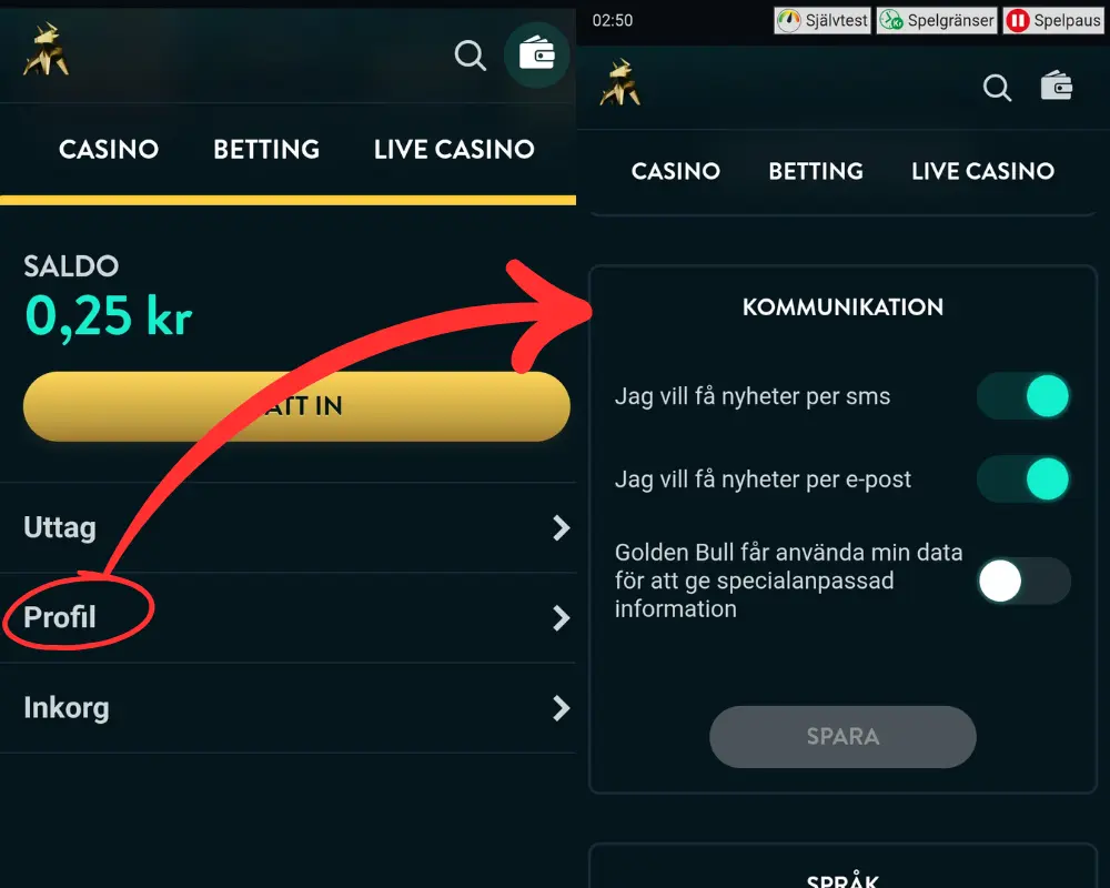 Inställningar för reklam och meddelanden från Golden Bull.