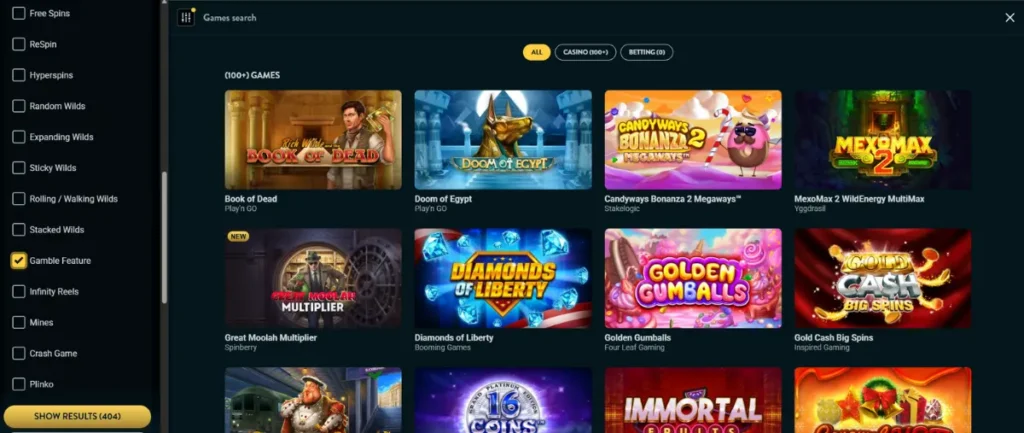 Hur sökfiltret fungerar hos Golden Bull