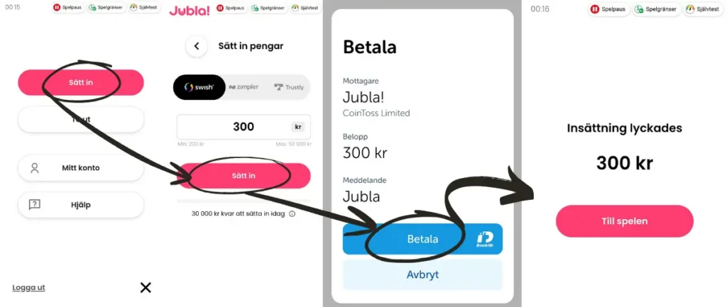 Här gör vi en insättning till Jubla via Swish (2026).
