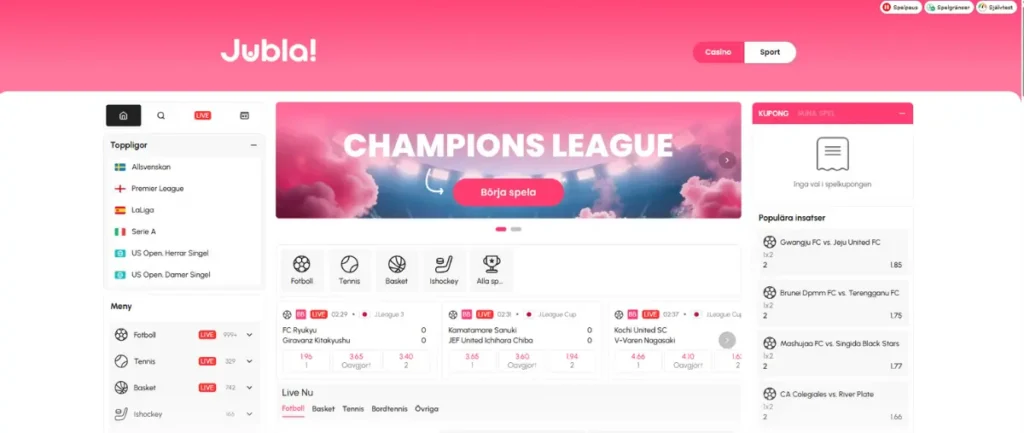 Odds och betting hos Jubla (PC).