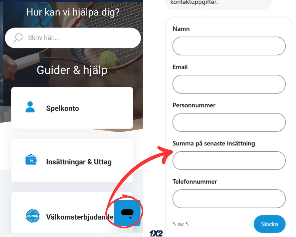 Formulär för kontakt som ej inloggad hos 1X2.