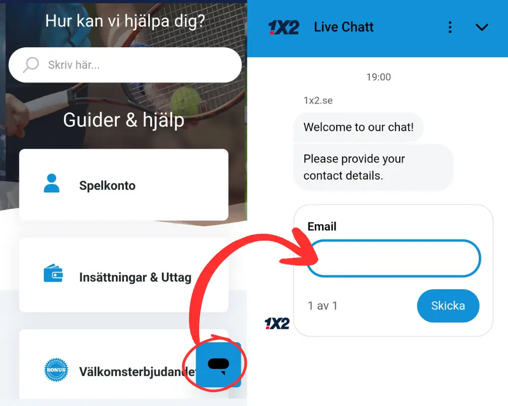 Livechatten hos 1X2