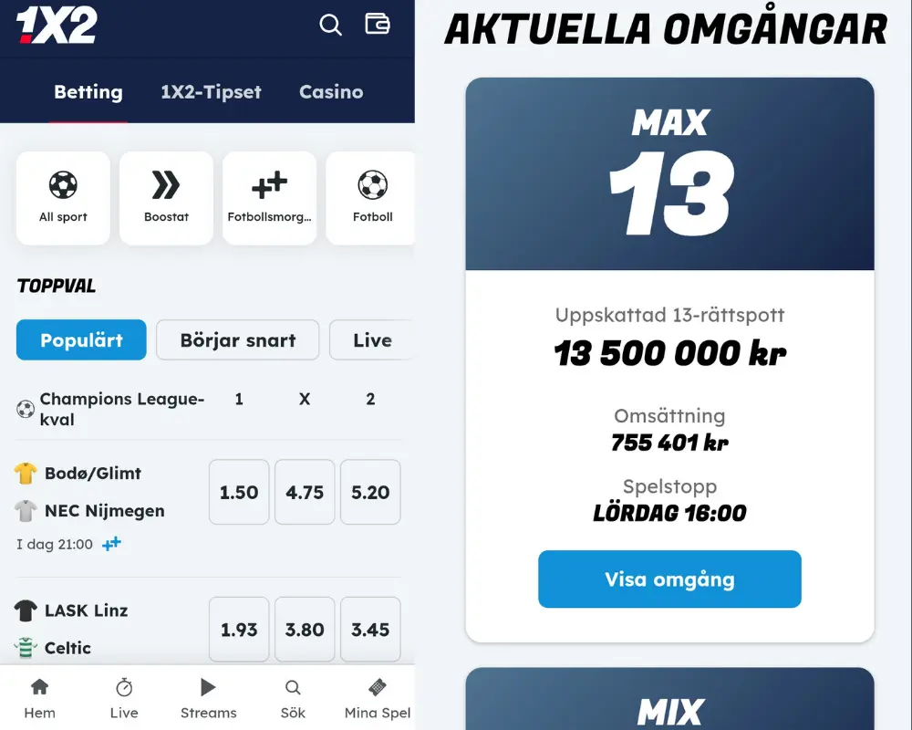 Odds och betting hos 1x2.