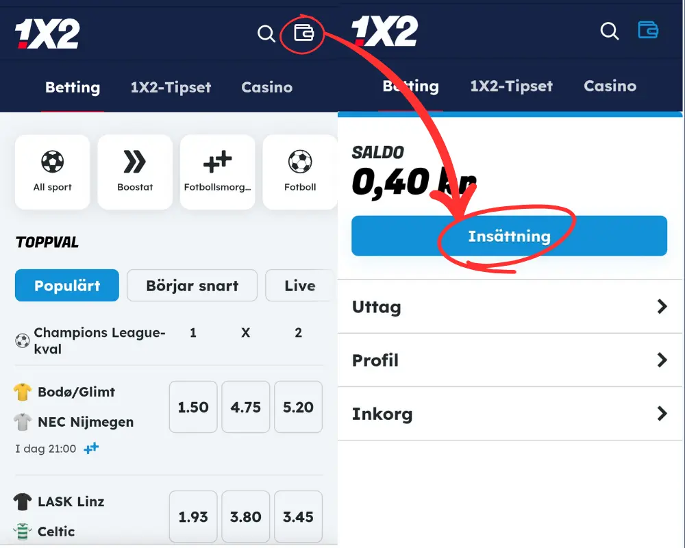 Hur man gör en insättning till 1X2