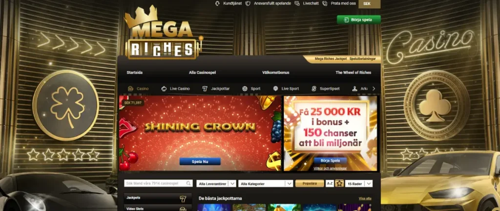 Förstasidan hos Mega Riches