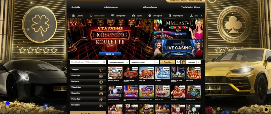 Mega Riches live casino.