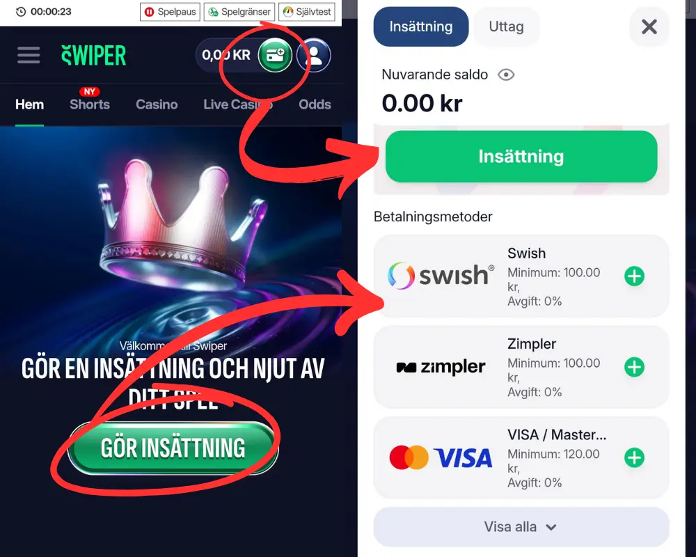 Hur man gör en insättning till Swiper.
