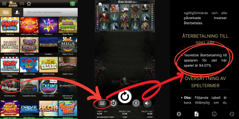 Hitta RTP i ett spel hos Mega Riches