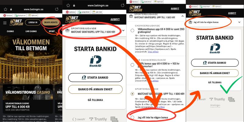 Hur man registrerar sig hos BetMGM utan att välja bonus
