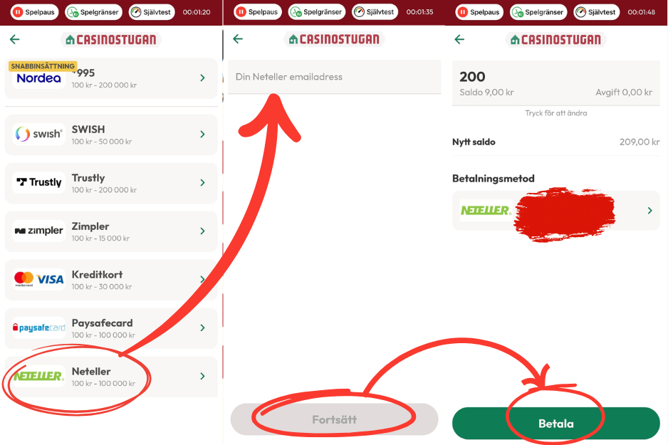 Insättning med Neteller hos Casinostugan