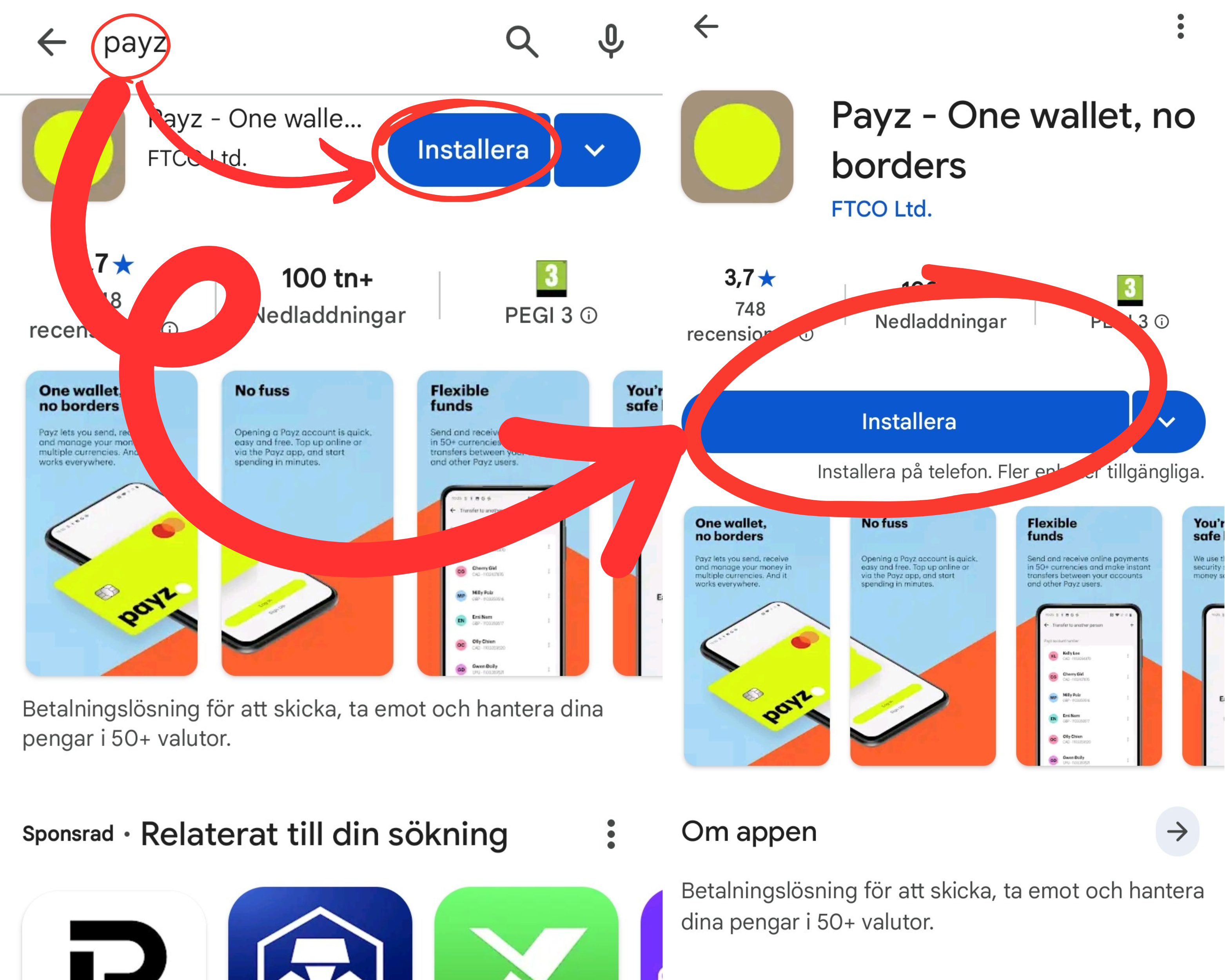 Hur man laddar ner och installerar Payz genom Play-butiken