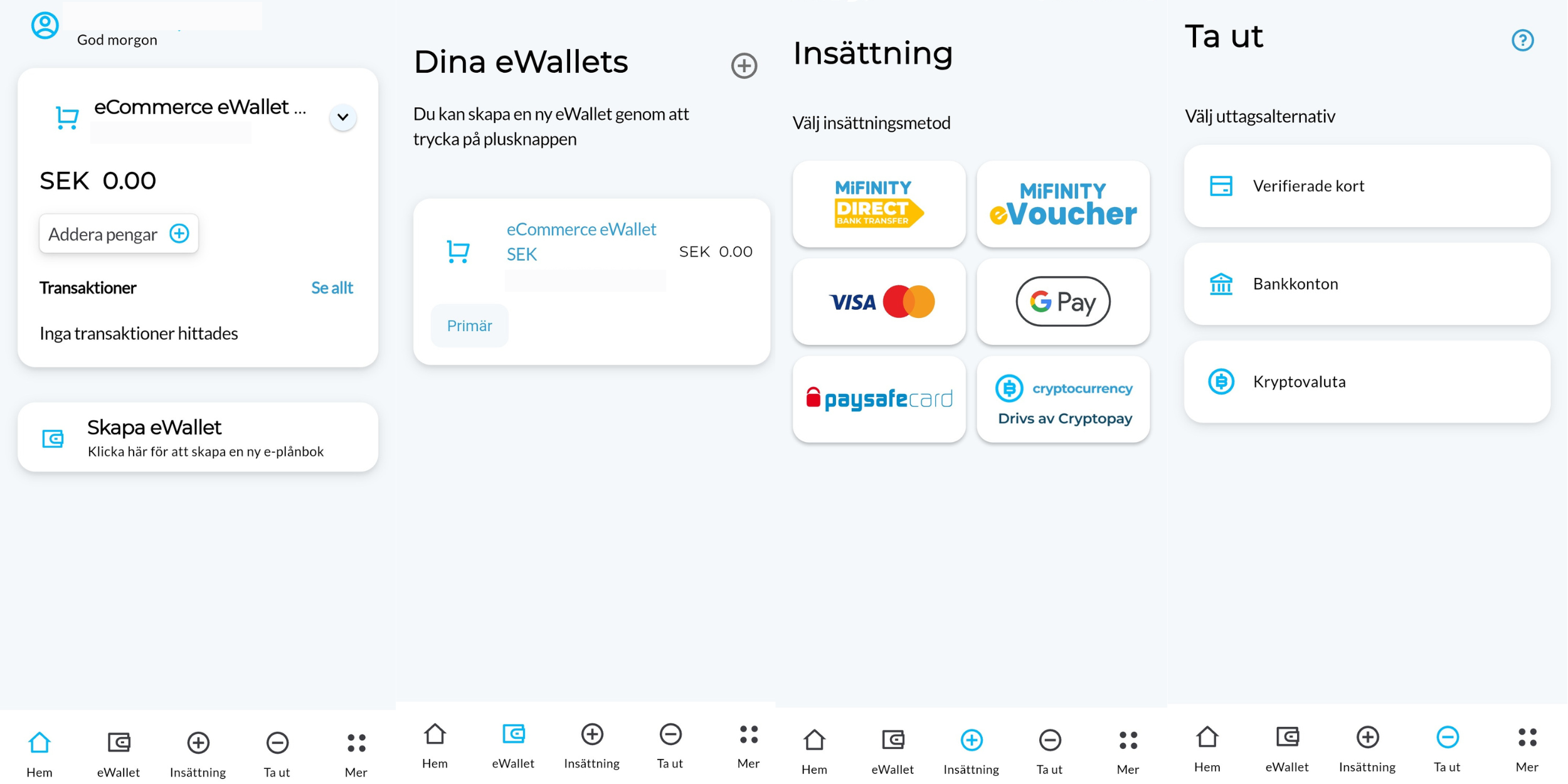 Hur MiFinity-kontot ser ut
