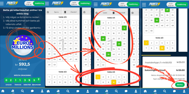 Hur man spelar på EuroMillions hos Pronto Casino