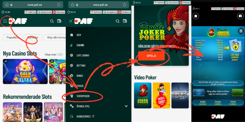 Paf har ett antal Videopokerspel, något som finns på Jack Vegas-spelautomaterna