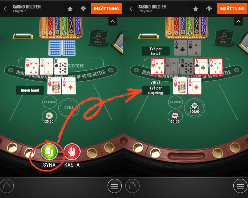 Vi väljer att syna i Casino Hold'em