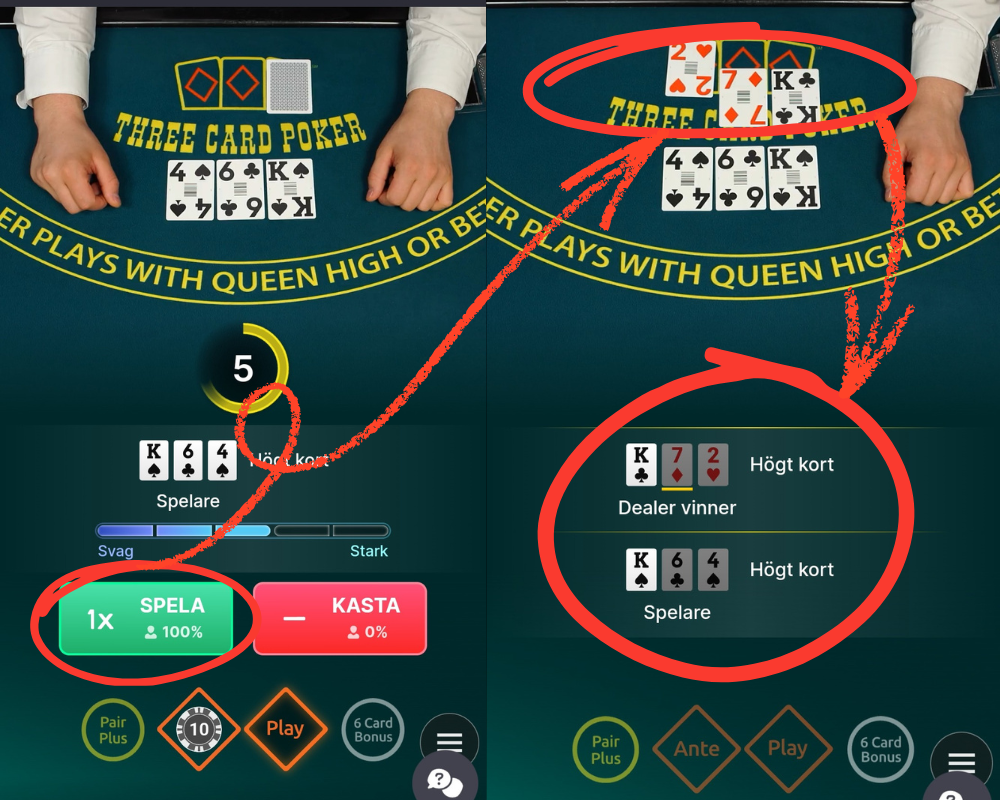 Live Three Card Poker - spela eller kasta