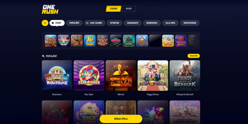 Onerush casino spelutbud