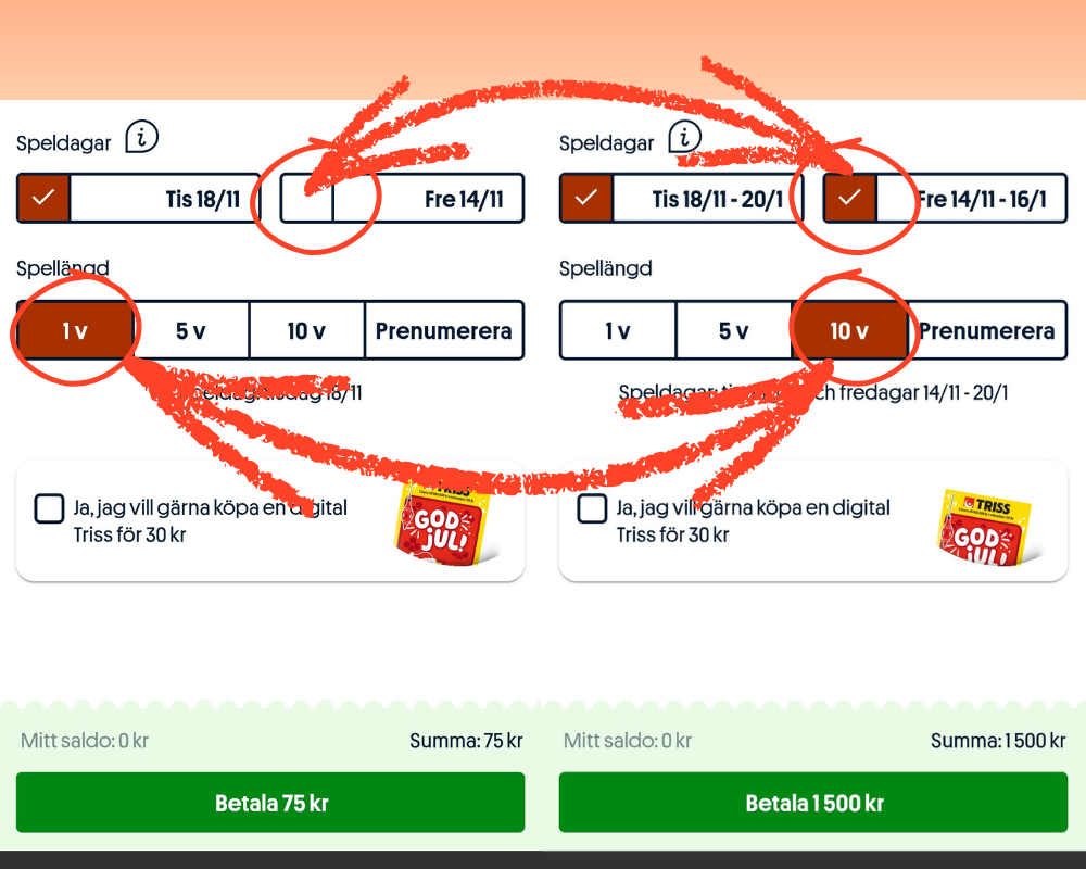 Eurojackpot: Välj speldagar och dragningar
