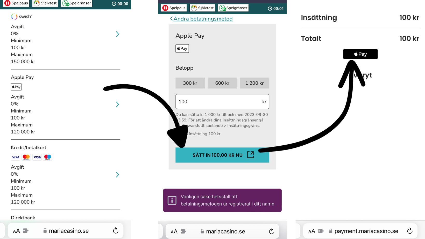 Insättning med Apple Pay på Maria casino