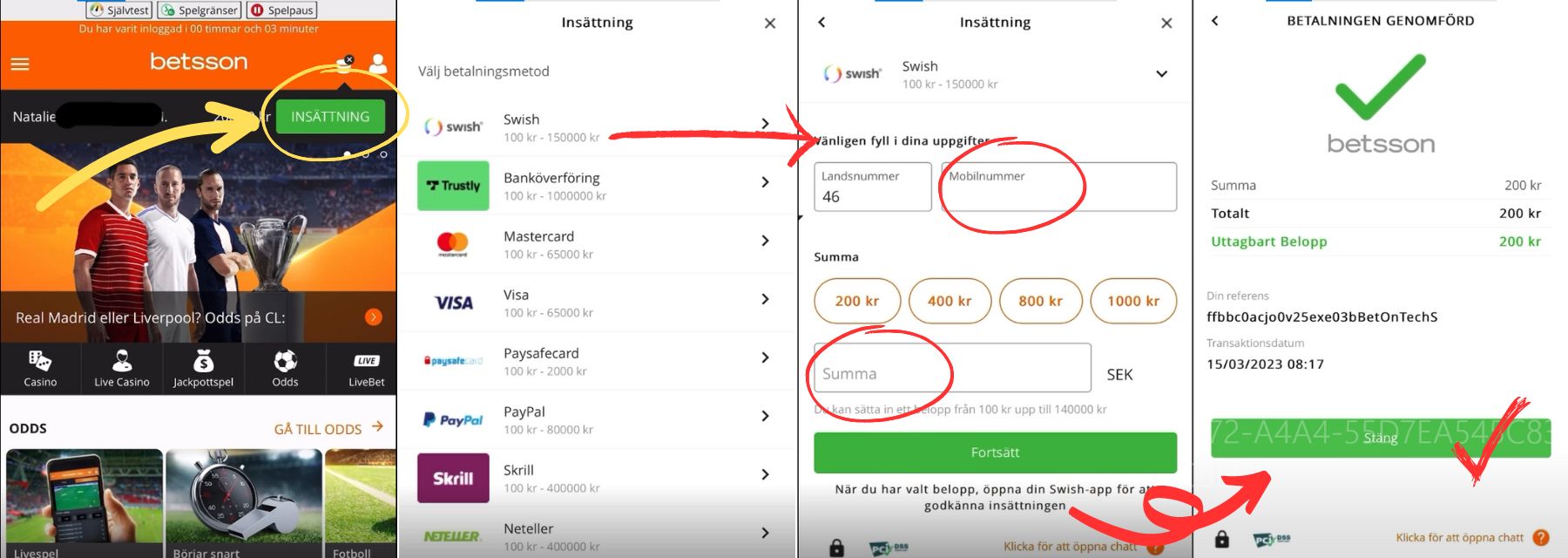 Insättning hos Betsson