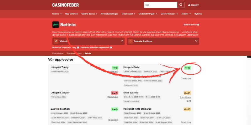 Jämför testresultat i recensionen steg 1