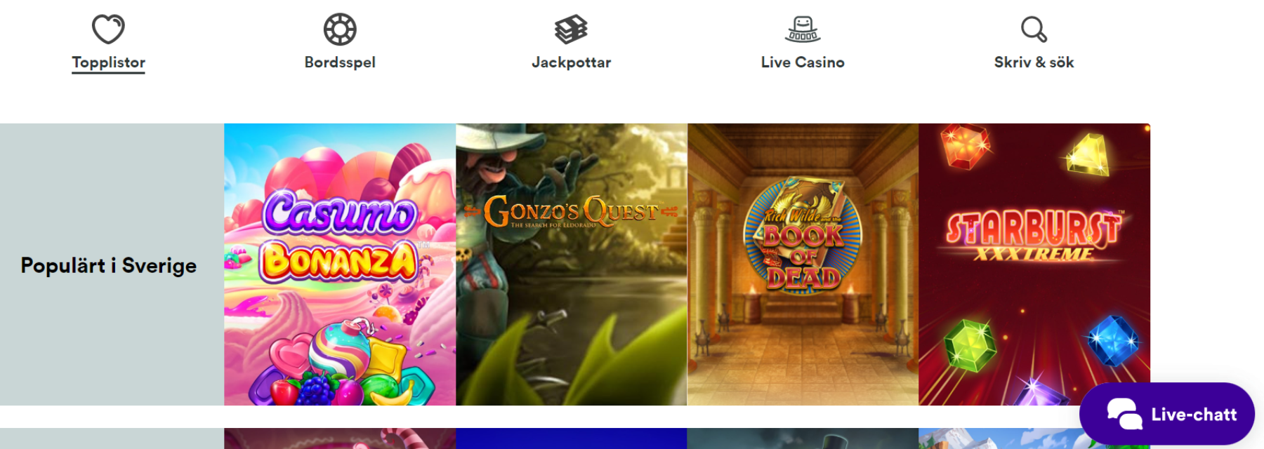 Casumo casino spelutbud