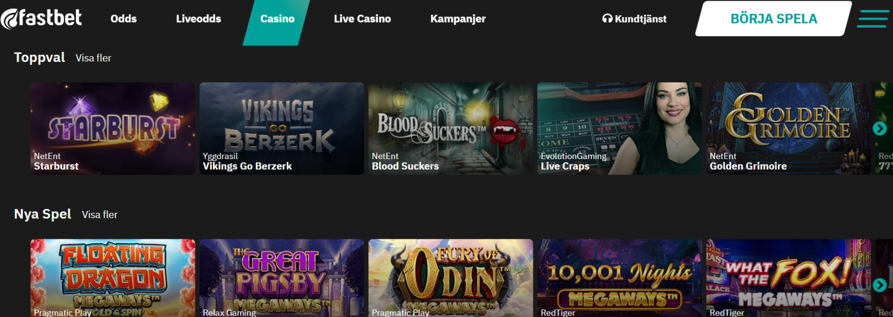 FastBet casino spelutbud