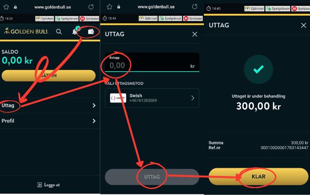 Hur ett uttag hos Golden Bull ser ut