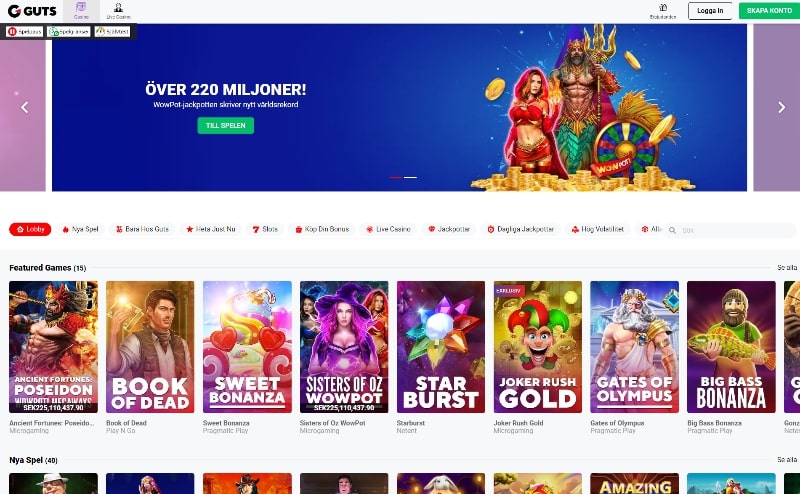 Spelutbudet hos Guts