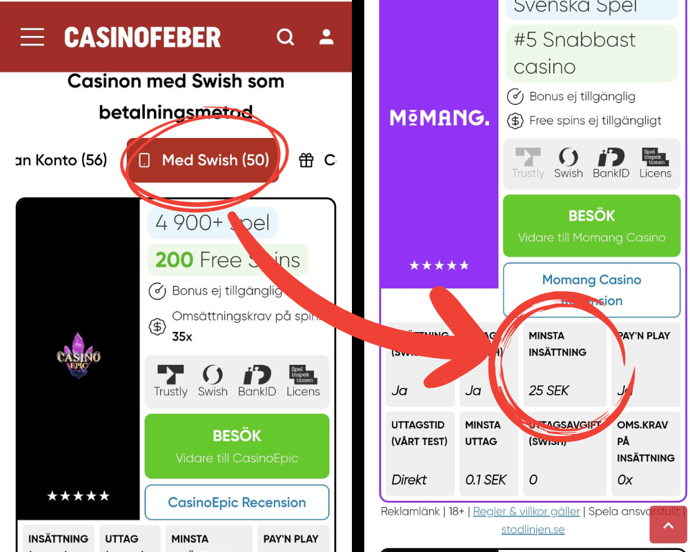 Hur man hittar minsta insättning i Casinofebers topplistor