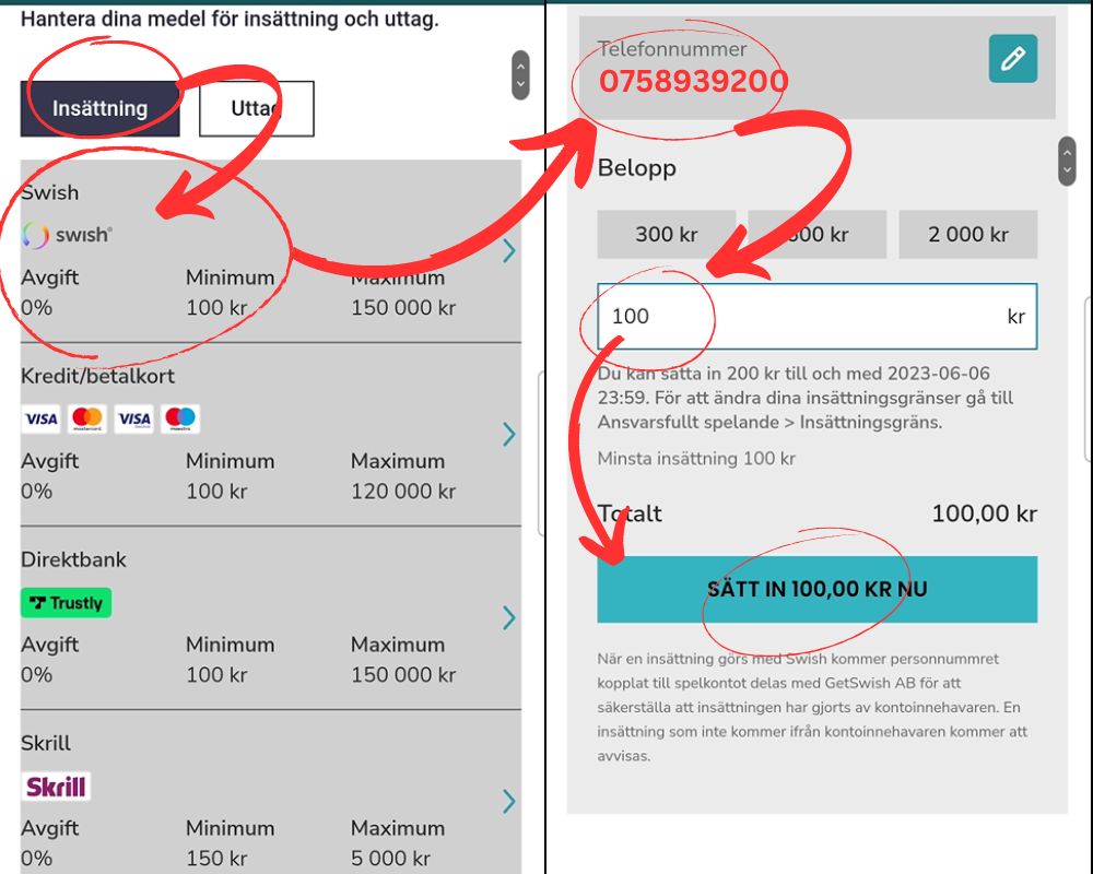 Insättning med Swish 2