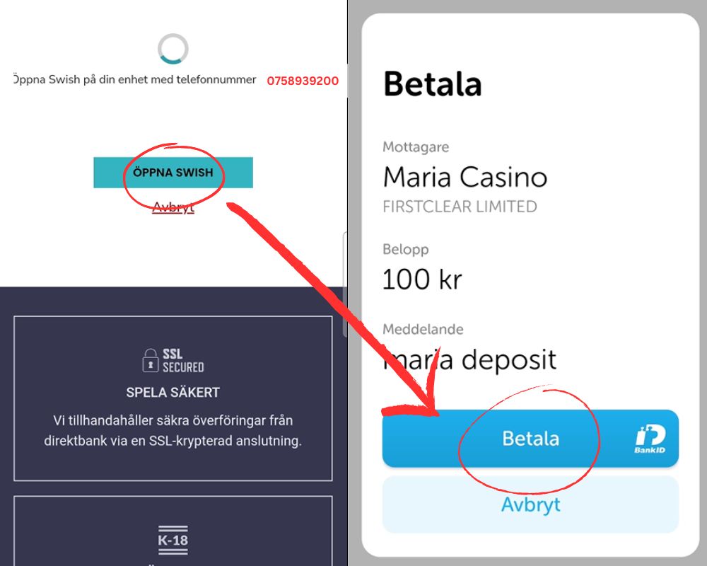 Insättning med Swish 3