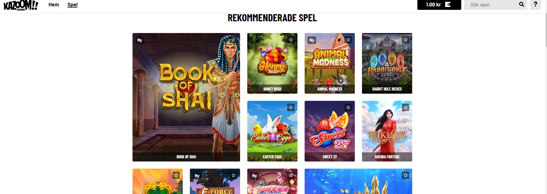 Kazoom casino spelutbud