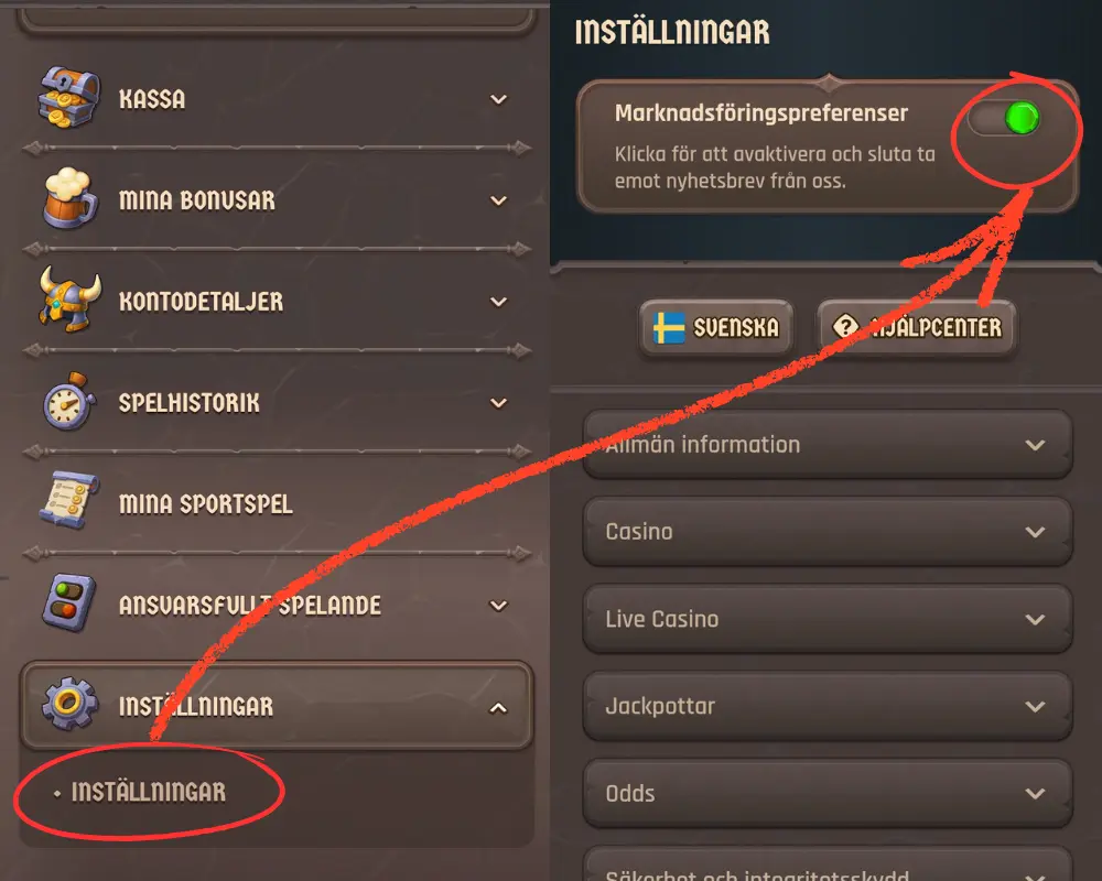 Reklaminställningar hos Lodur Casino
