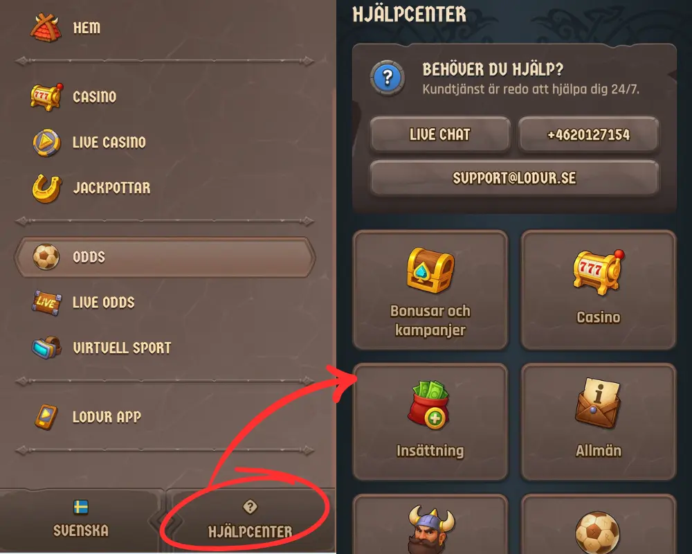 Lodur Casinos hjälpcenter och support.