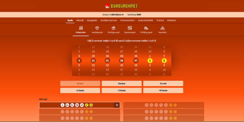 Eurojackpot på Svenska Spel Tur