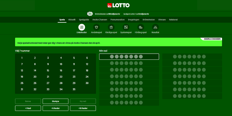Svenska Spels Lotto på Svenska Spel Tur