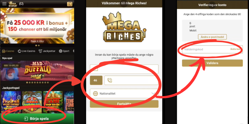 Registrering hos Mega Riches