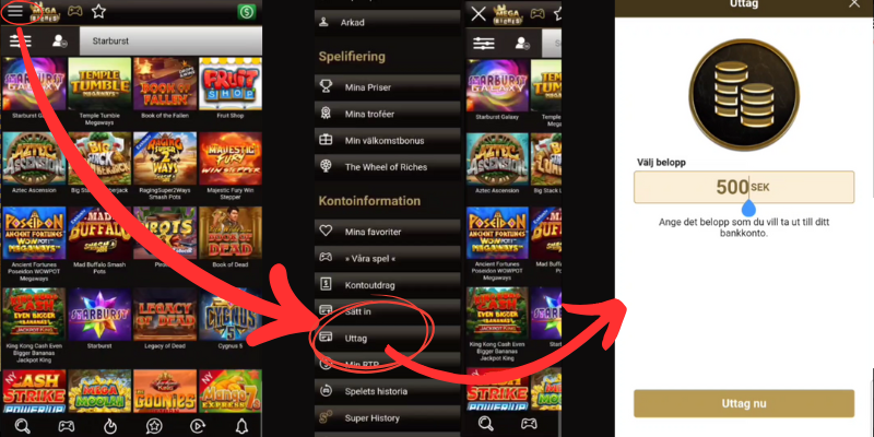 Uttag hos Mega Riches