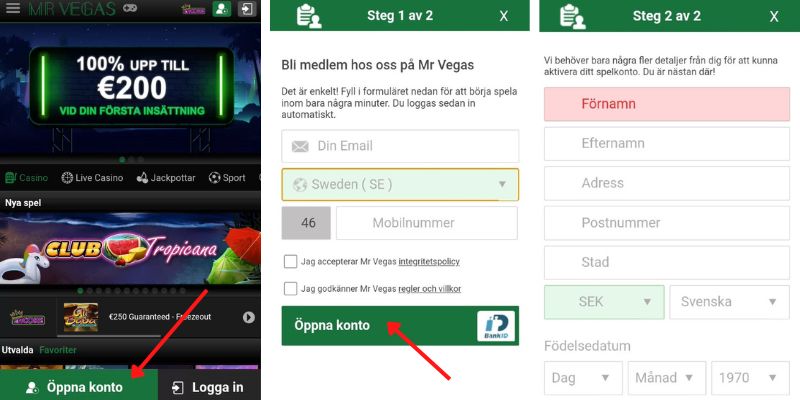 Registrering hos Mr Vegas