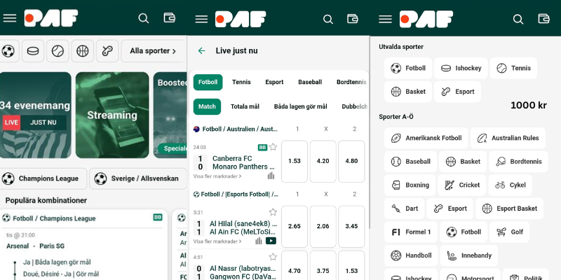 Så här ser Pafs bettingsektion ut