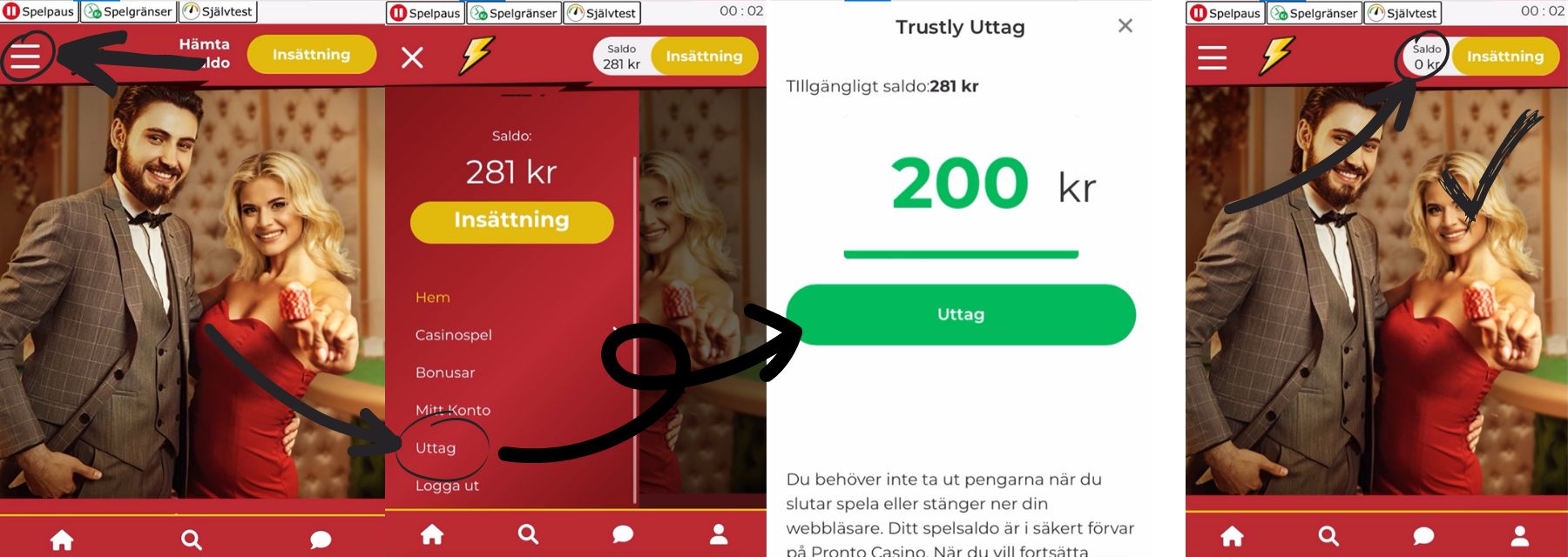 Lyckost casino uttag