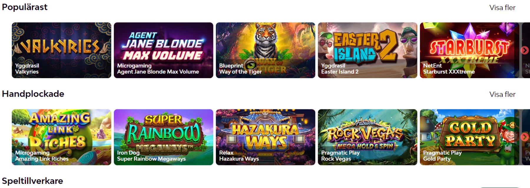 Rapidi casino spelutbud