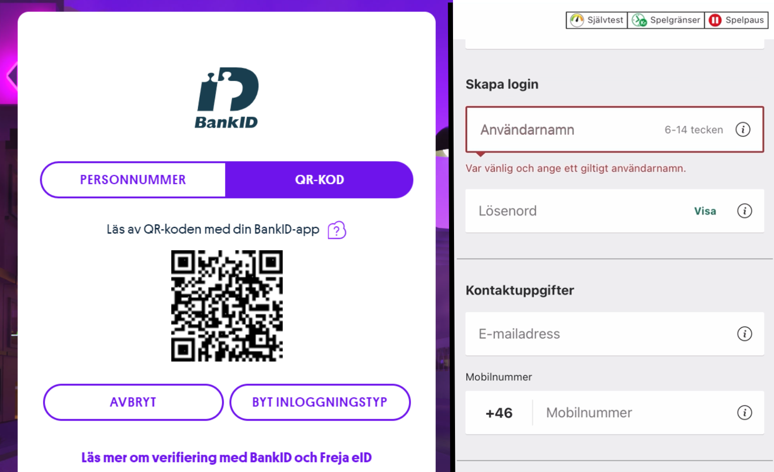 Registrering exempel bankid eller manuell